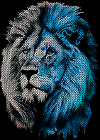 Half Blue Lion Halftone