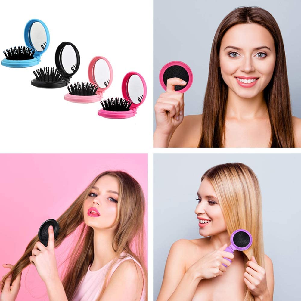 New Folding Hair Brush With Mirror Compact Pocket Size Travel Car For Purse  Bag  Walmartcom