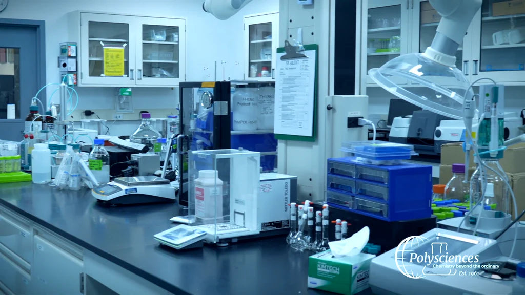 Research and development lab bench with instruments and quality control tools
