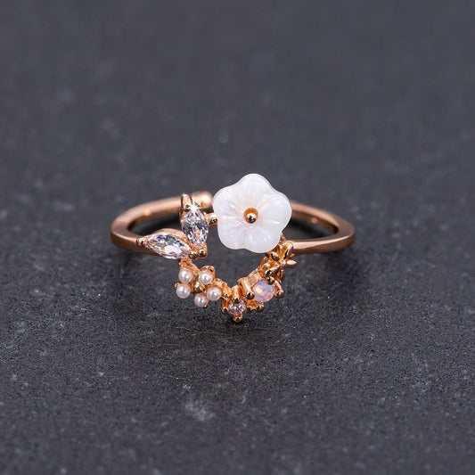 Crystal White Blossom Rings