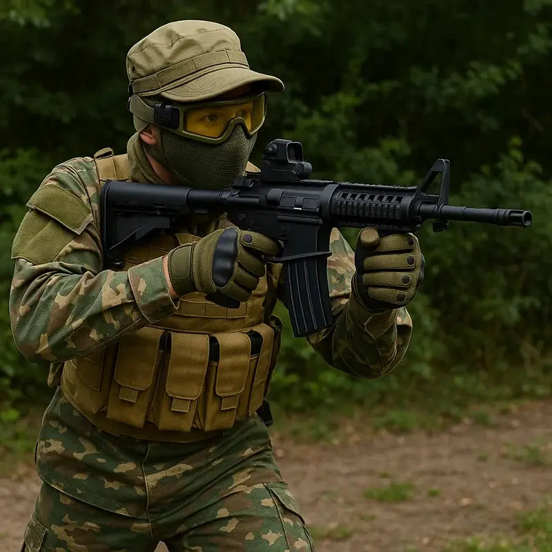 a player carry a cyma gel blaster in a wargame