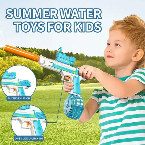 a kids play with a pistol water gun