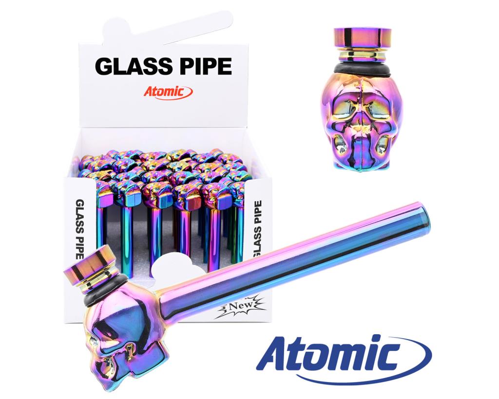 Atomic Mini Glass Smoking Pipe - Iridescent / Oil Slick / Rainbow