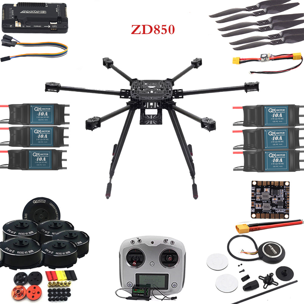 ZD850 Full Carbon Fiber 850mm Hexa-Rotor Frame APM 2.8 Flight Controller GPS QM5010 380KV Motor 1555 Carbon Fiber Propeller set