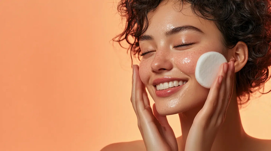 woman exfoliating her face