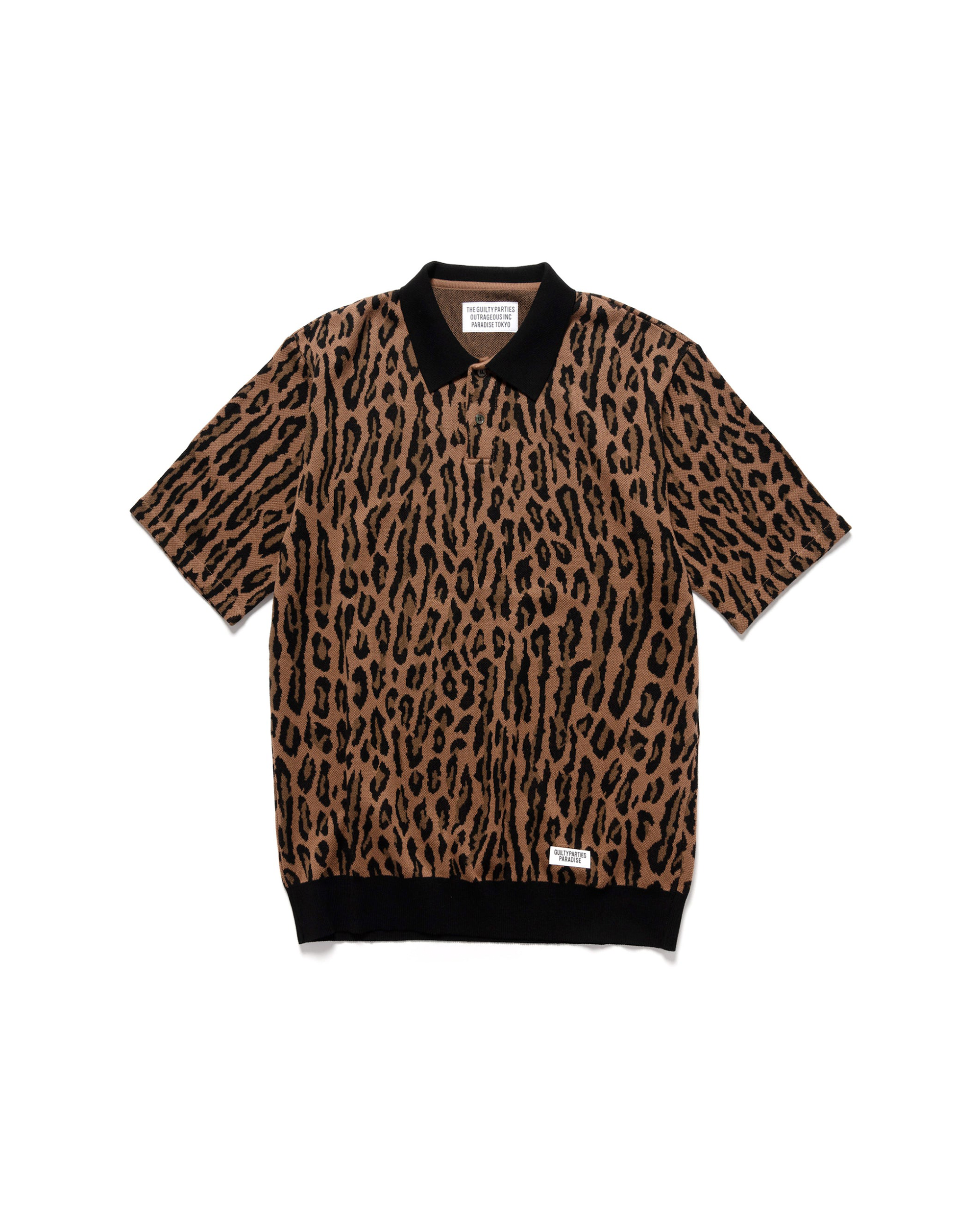 Leopard Knit Polo Shirt - Brown