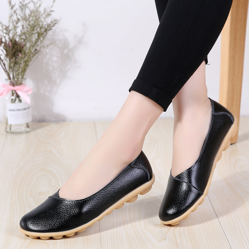 Women's Ladies Female Woman Shoes Flats Mother Shoes Cow Genuine Leather Loafers Ballerina Non Slip On Ballet