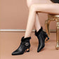 Ladies Party Moccasins Real Leather High Heel Short Boots Women Boots Shoes Pointed Toe Zip Block Heels Ankle Boots