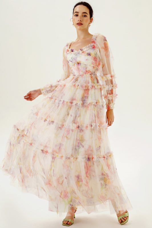 Ruffled V-Neck Dress / Veuve Clicquot Rosé Garden —bows & sequins