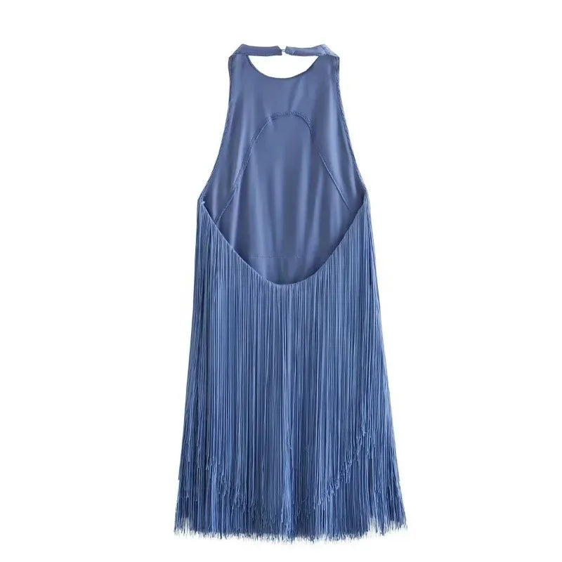 Summer Women's Sexy Backless Hanging Neck Mini Dress - Sleeveless - Image 6