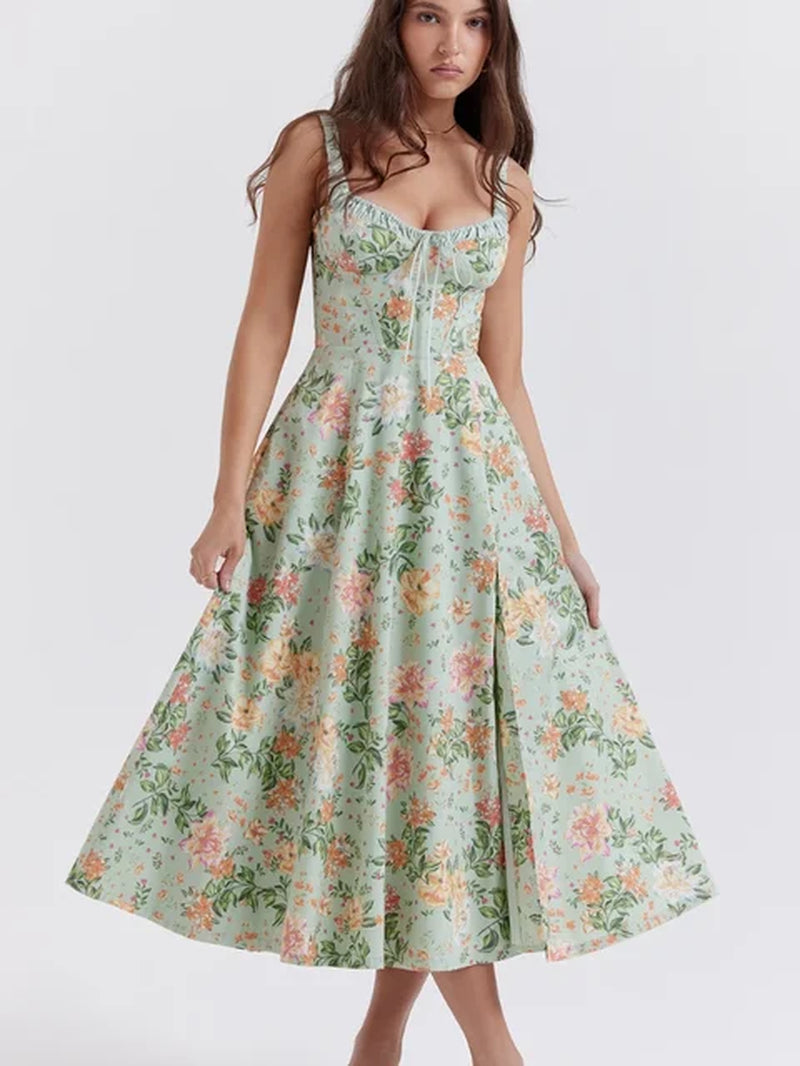 Summer Women's Backless Maxi Split Dress with Lace-Up Detail