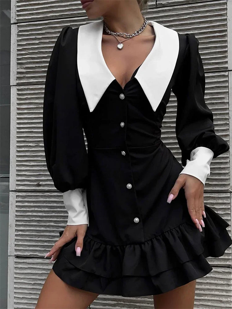 Slim Mini Party Dress: Fashion Folds V-Neck High Waist - Image 3