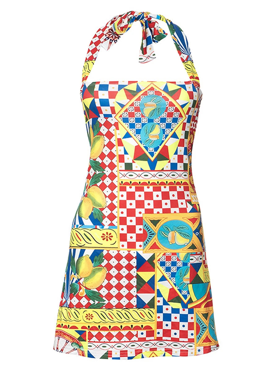 Women's Mini Dress: Fashion Print Halter Neck Backless Design - Image 6