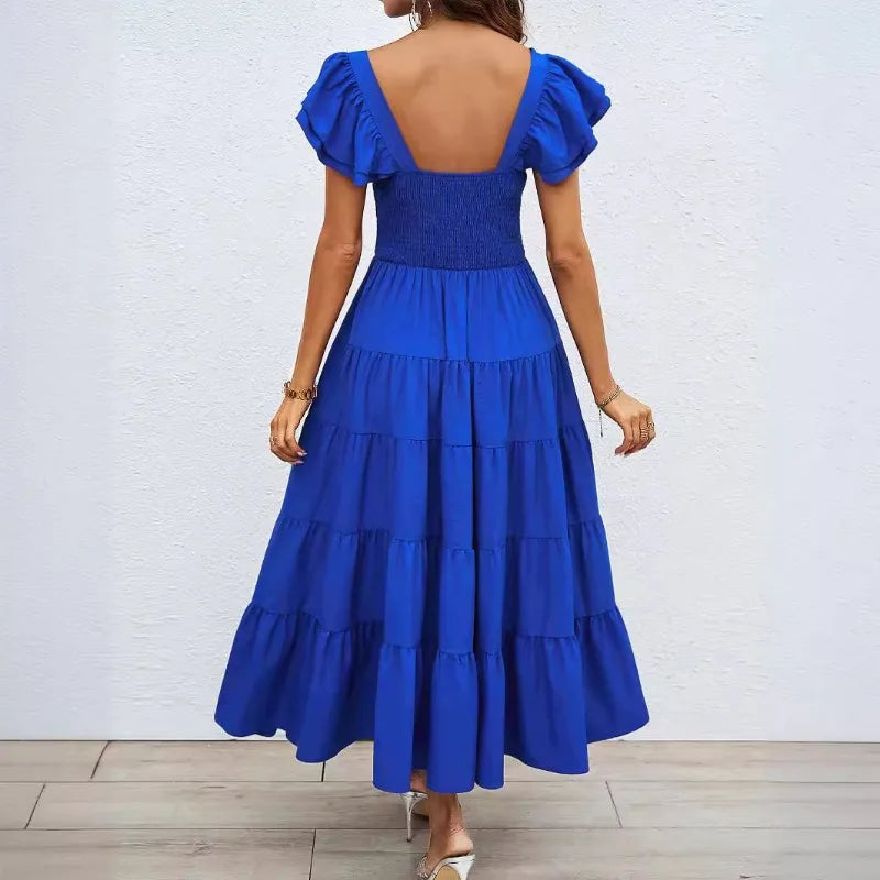 Floral Print Maxi Dress with Square Neck and Ruffle Sleeves - Image 9