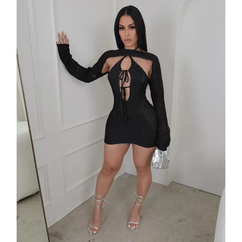 Lace-Up Hollow Out 2-Piece Set Bodycon Mini Dress - Image 5