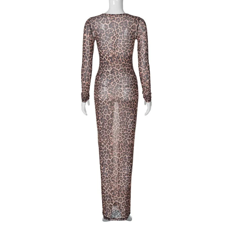 Summer Sexy Spicy Mesh Leopard Maxi Dress for Women - Image 5