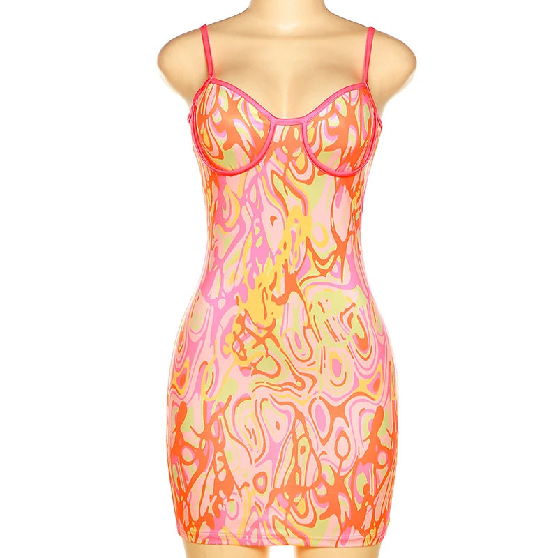 Women's Spaghetti Strap Print Mini Dress for Summer Streetwear - Image 6