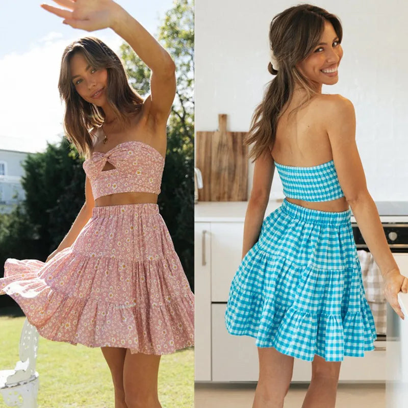 Women's Tube Top with Cake Swing Skirt Set - Image 2