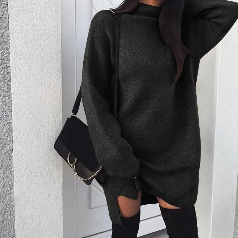 Cozy Turtleneck Sweater Dress for Women - Knitted Pullover - Image 6