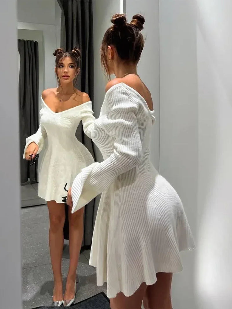 Spring V-Neck Knitting Dress Female Streetwear Slim Fit - Image 4