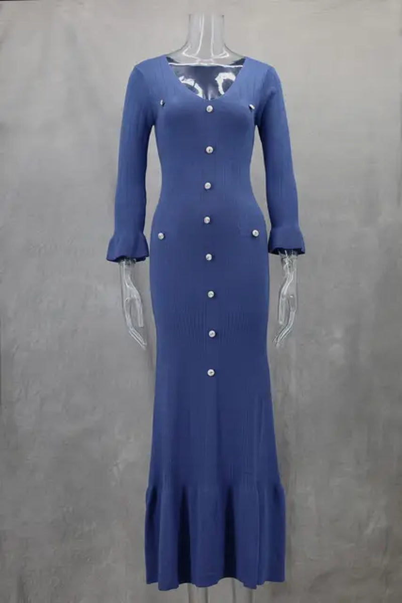 Chic V Neck Knitted Long Dress for Women - Image 9