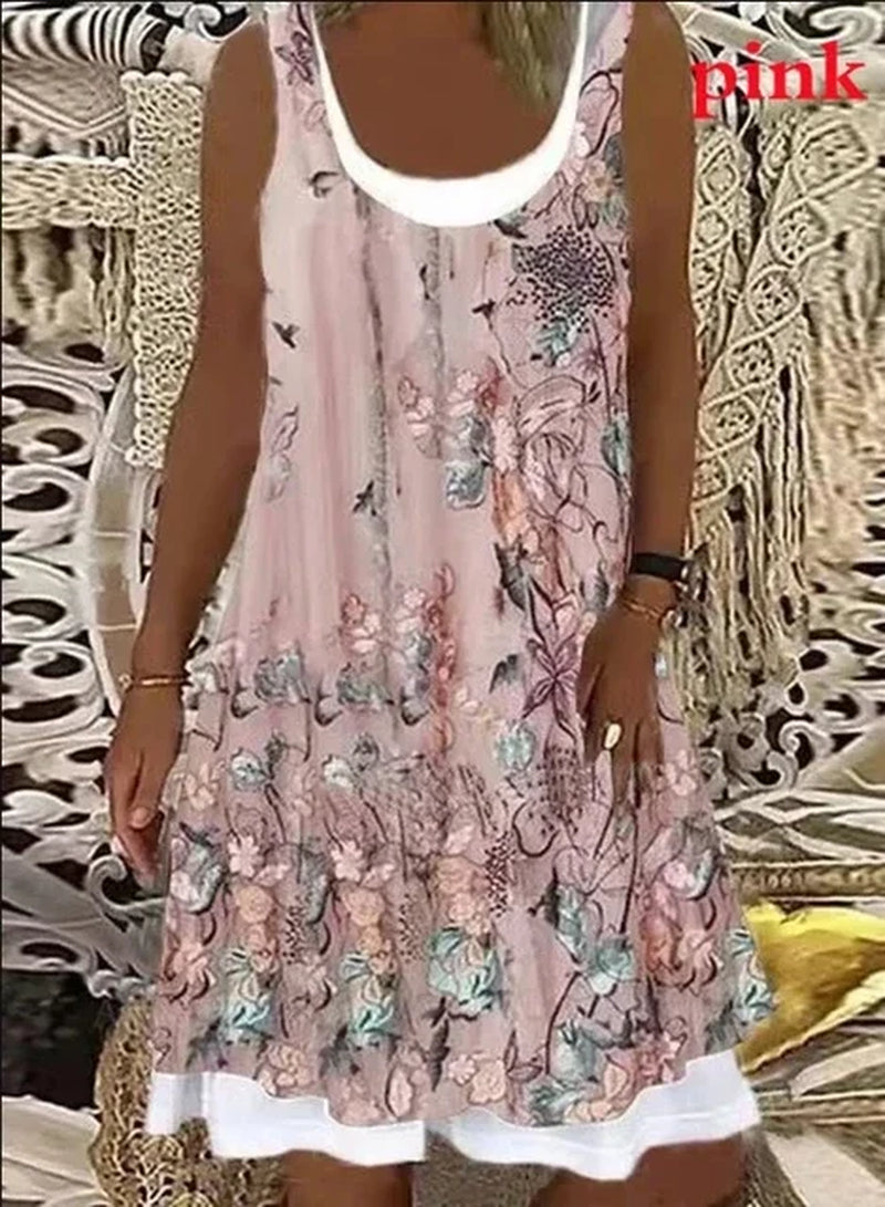 Summer Women's Casual Loose Print Maxi Dress with Straps
