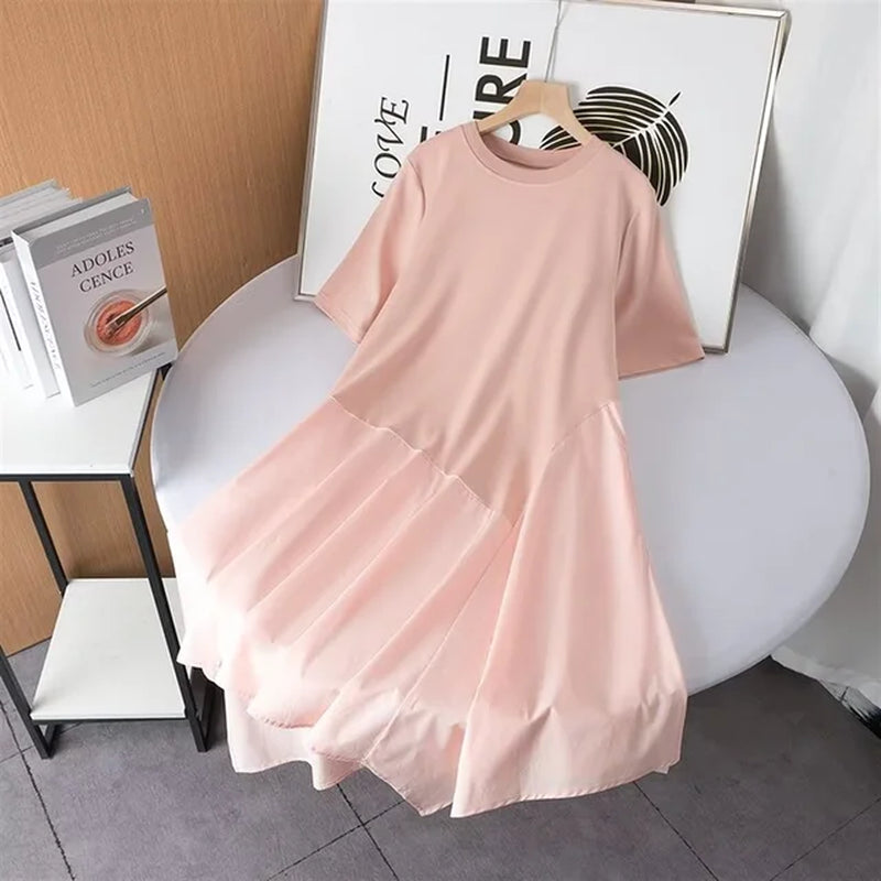 Summer Women's Casual Asymmetric Hem Solid Color Dress