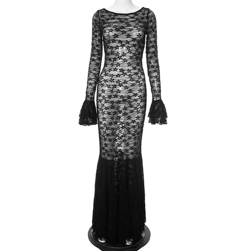 Summer Lace Maxi Mermaid Dress with Flare Sleeves