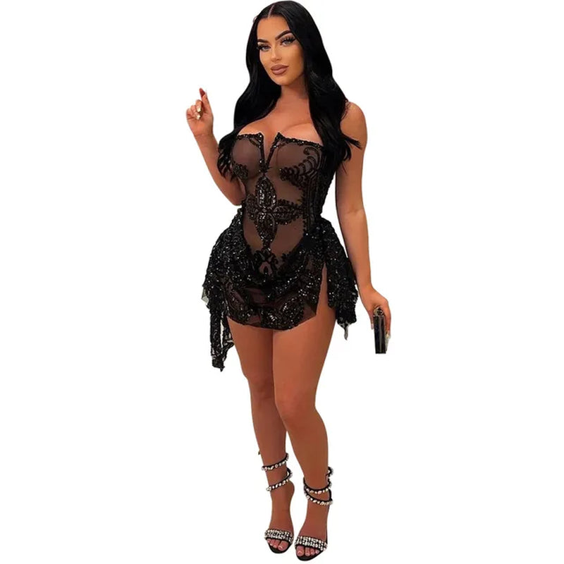 Sequin Mini Dress: Strapless, Irregular Cut for Spicy Clubwear - Image 9
