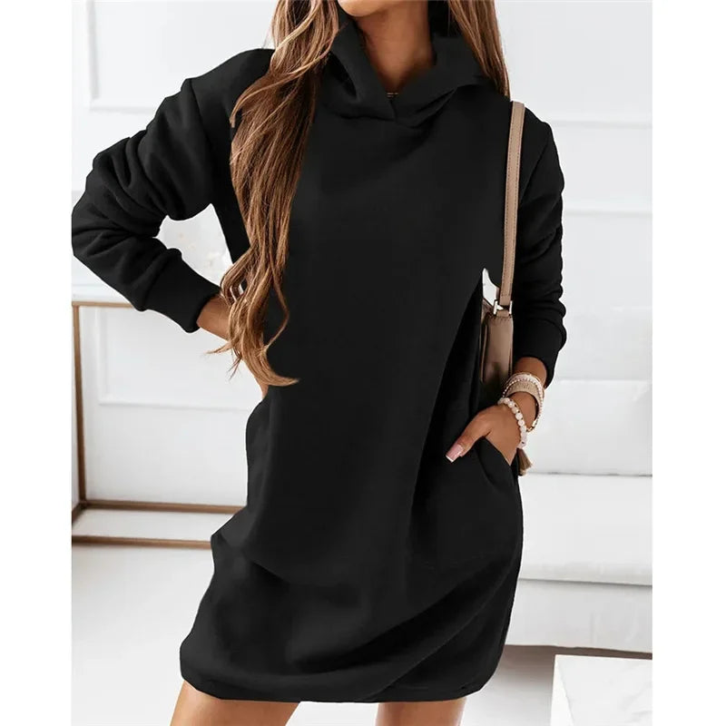 Trendy Women's Casual Sweatshirt Dress: Winter Pullover Hooded Mini - Image 6