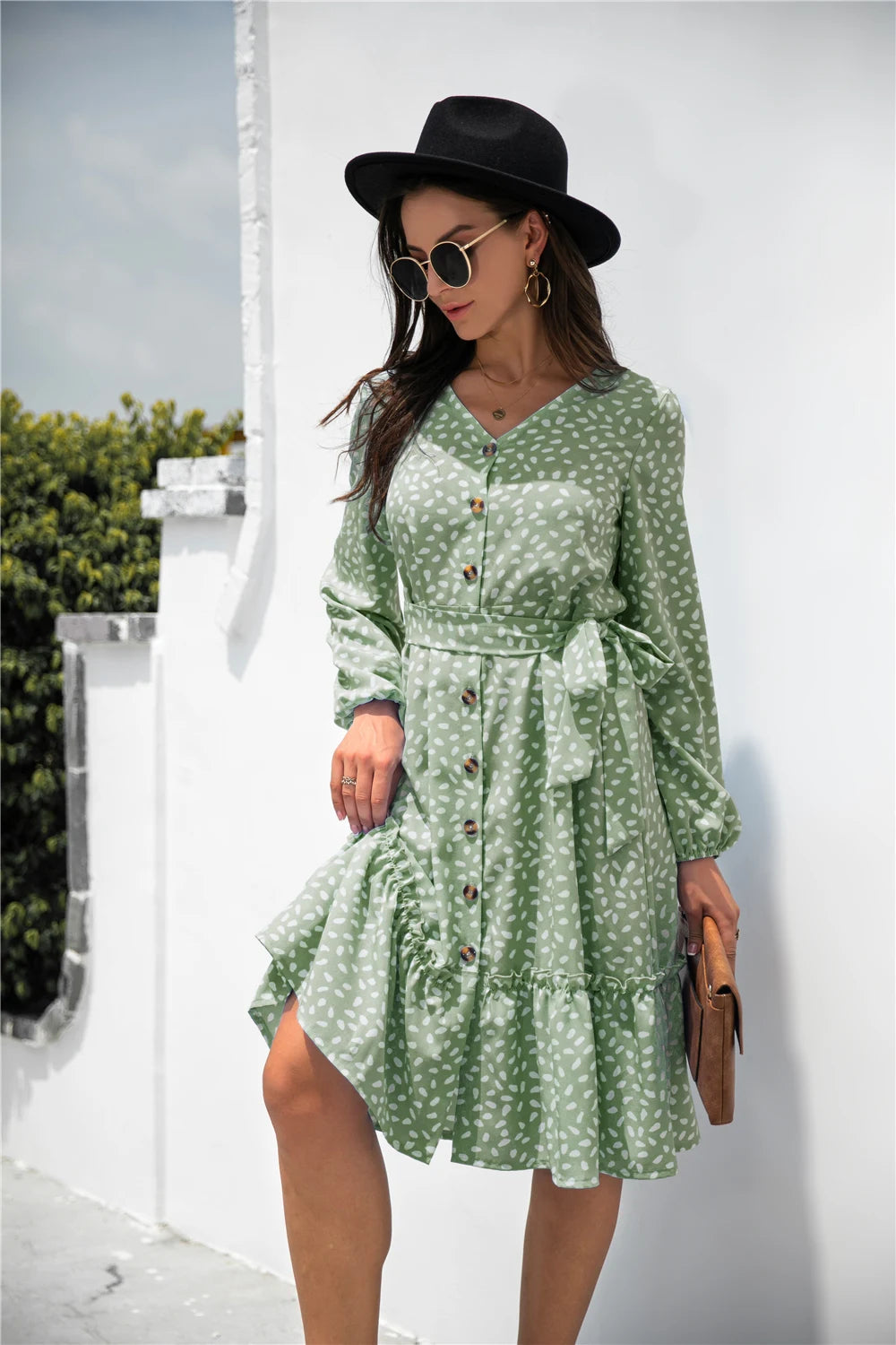 Stylish V-Neck A-Line Dress for Summer Holiday