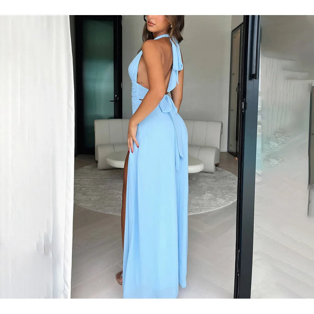 Sexy V Neck Thigh High Split Maxi Dress - Image 9