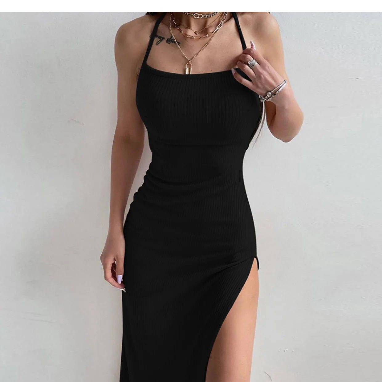 Black Bodycon Dress: Sexy, Sleeveless, Backless Design with High Split - Image 4