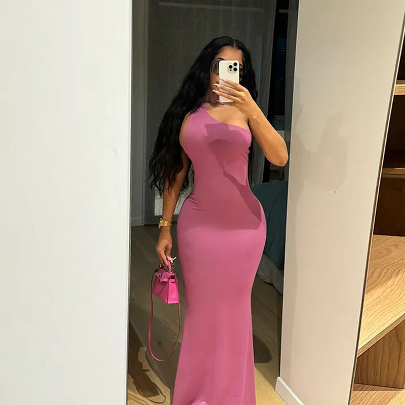 Summer One Shoulder Long Dress Women Casual Streetwear