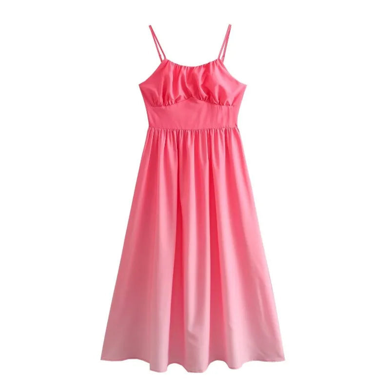 Stylish High Waist Summer Sling Maxi Dress - Gradient Solid - Image 3