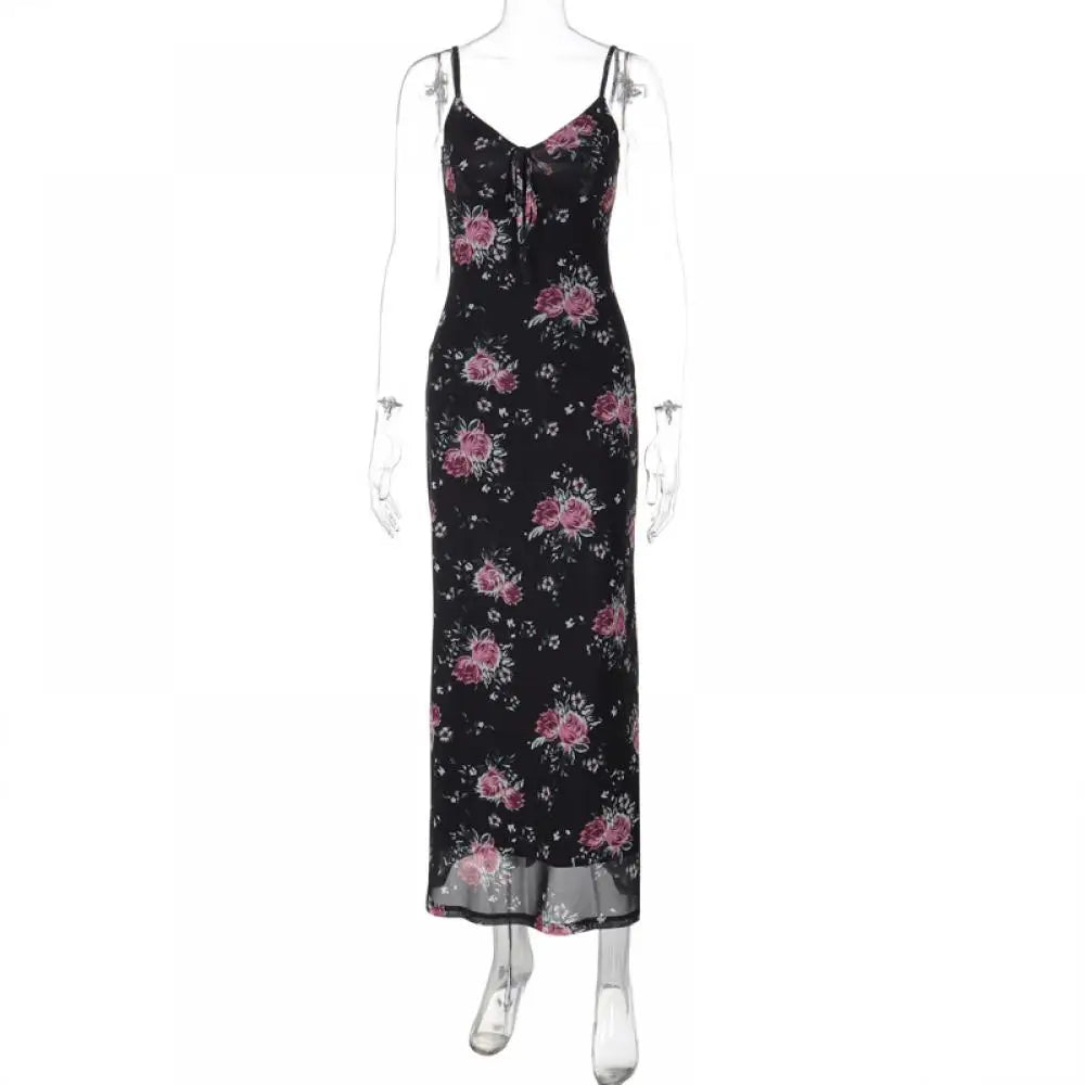 Floral Print Mesh Sling Dress for Women Beachwear