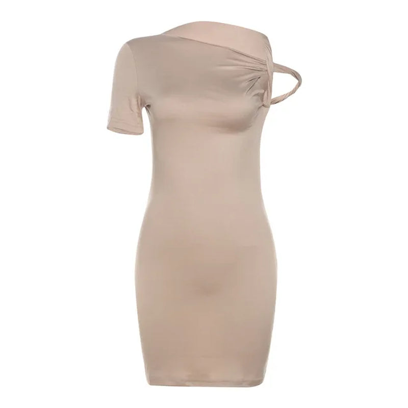 Summer Diagonal Shoulder Bodycon Mini Dress Women's Sexy Streetwear