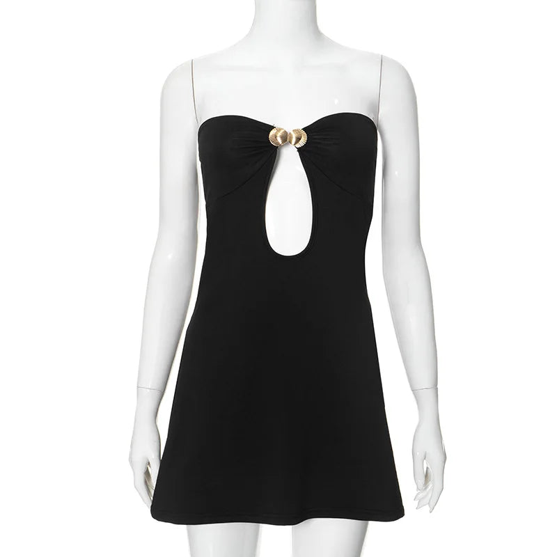 Summer Hollow Metal Strapless Mini Dress Sexy Elegant Streetwear - Image 4