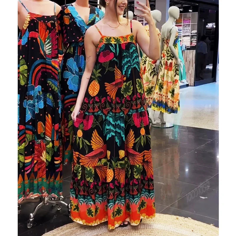 Stylish Printed Spaghetti Strap Maxi Dress for Summer Fashion
