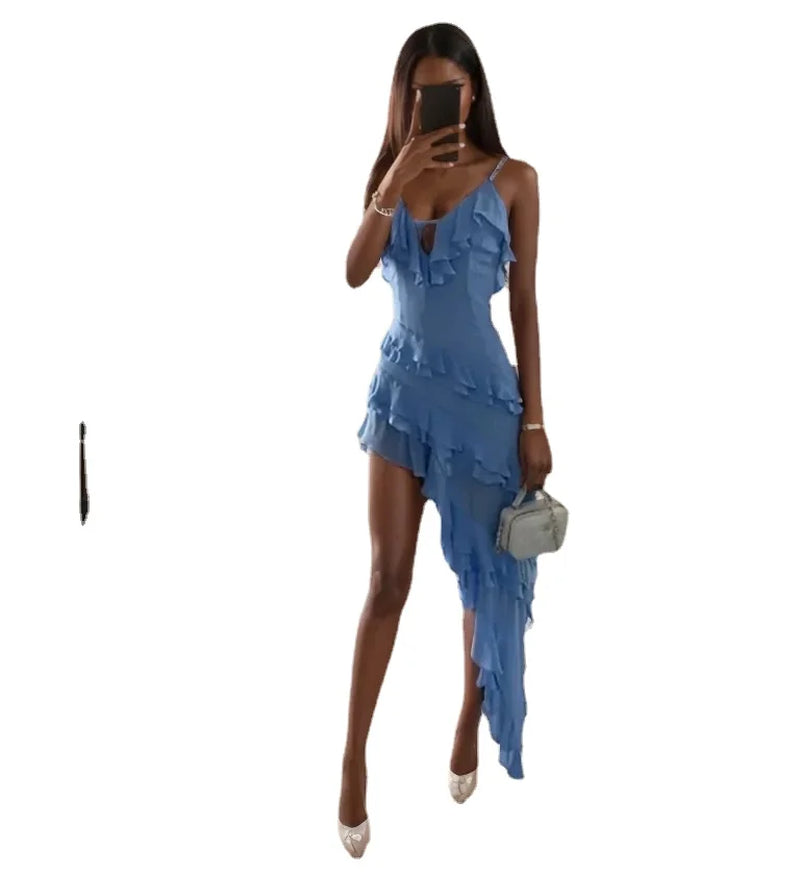 Chic Deep V-Neck Sling Dress for Summer Holloway Ruffle Maxi - Image 4