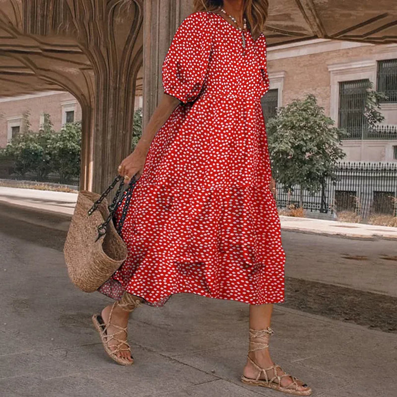 Trendy Floral Print Summer Midi Dress with Ruffled Sleeves - Image 11