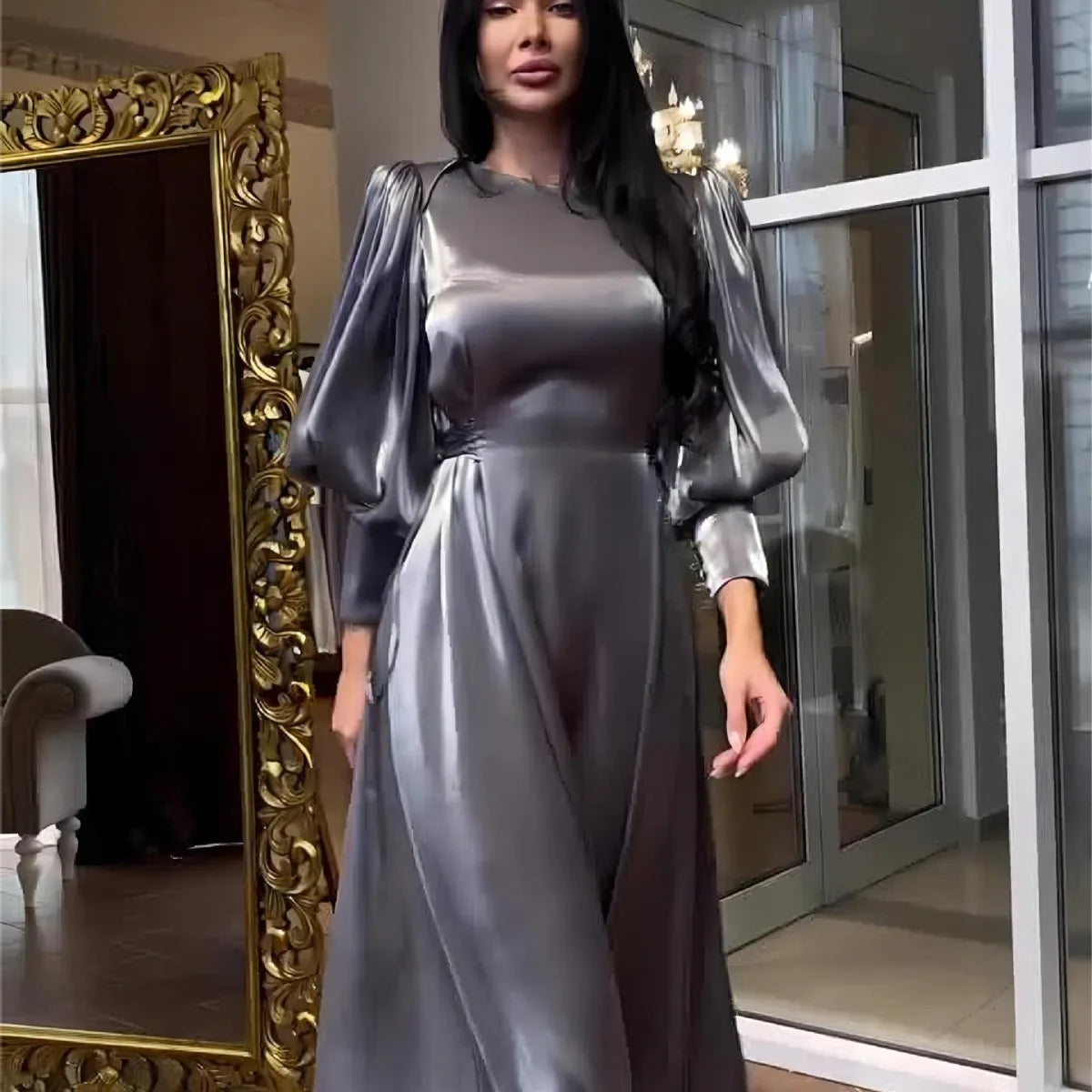 Eid Satin Muslim Dress Abaya Morocco Kaftan Islam Robe - Image 3
