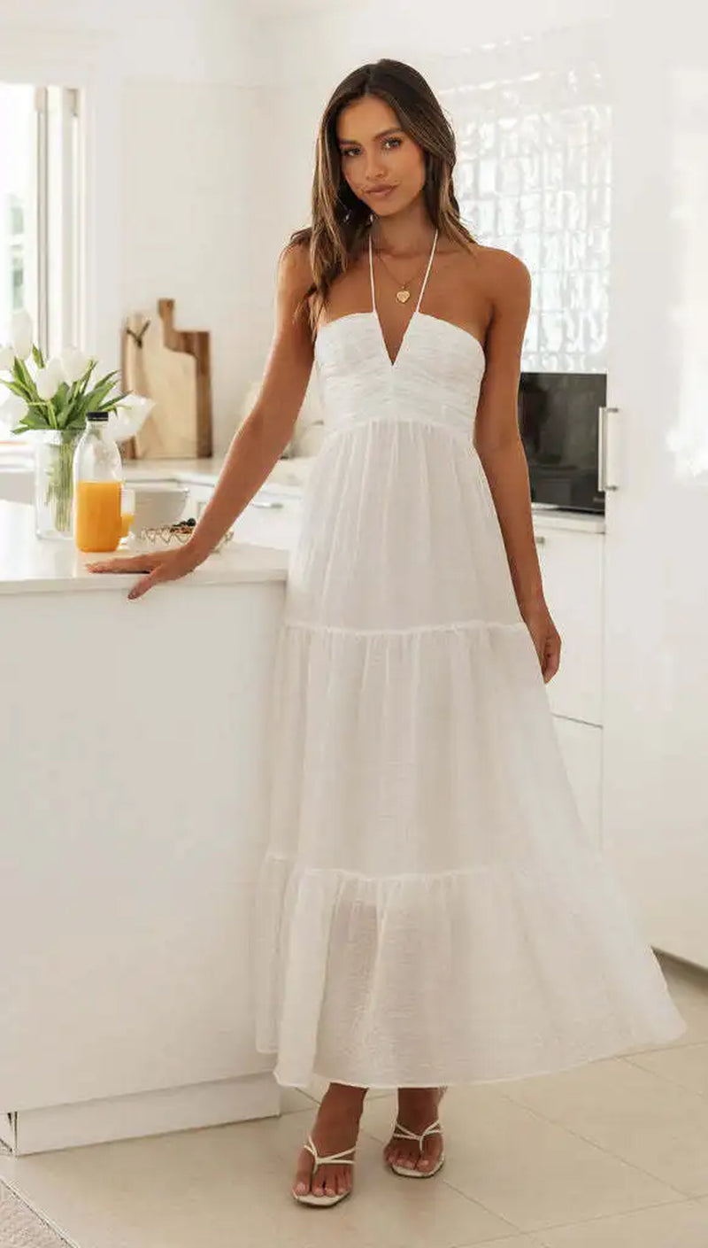 Backless V-Neck Summer Dress with Floral Print and High Waist - Image 6