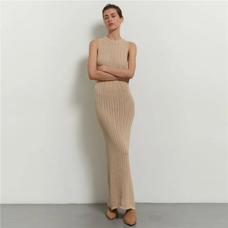 Summer Hollow Out Knitted Beach Dress Sleeveless Slim Streetwear - Image 5