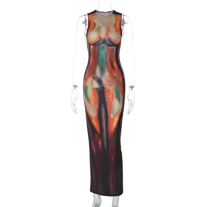 Summer 3D Print Bodycon Maxi Dress - Slim Fit - Image 4