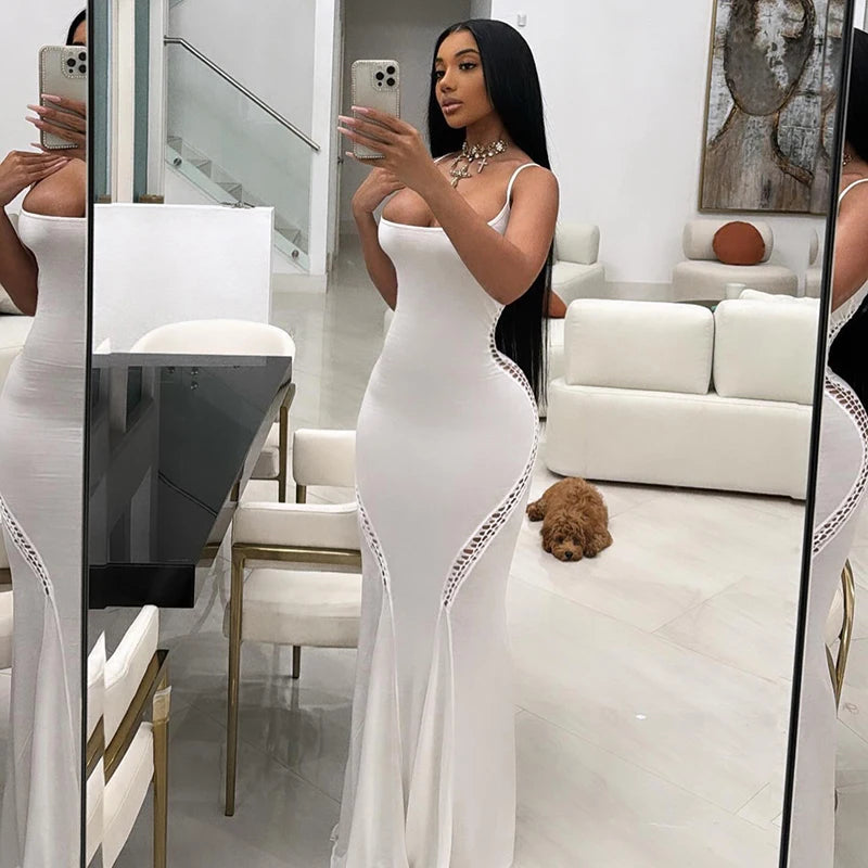 Women's elegant maxi dress with stretch and body-shaping design