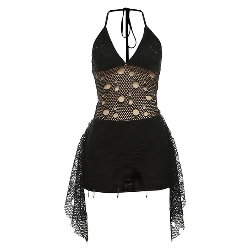 Women's Summer Lace Bodycon Mini Dress with Halter Backless