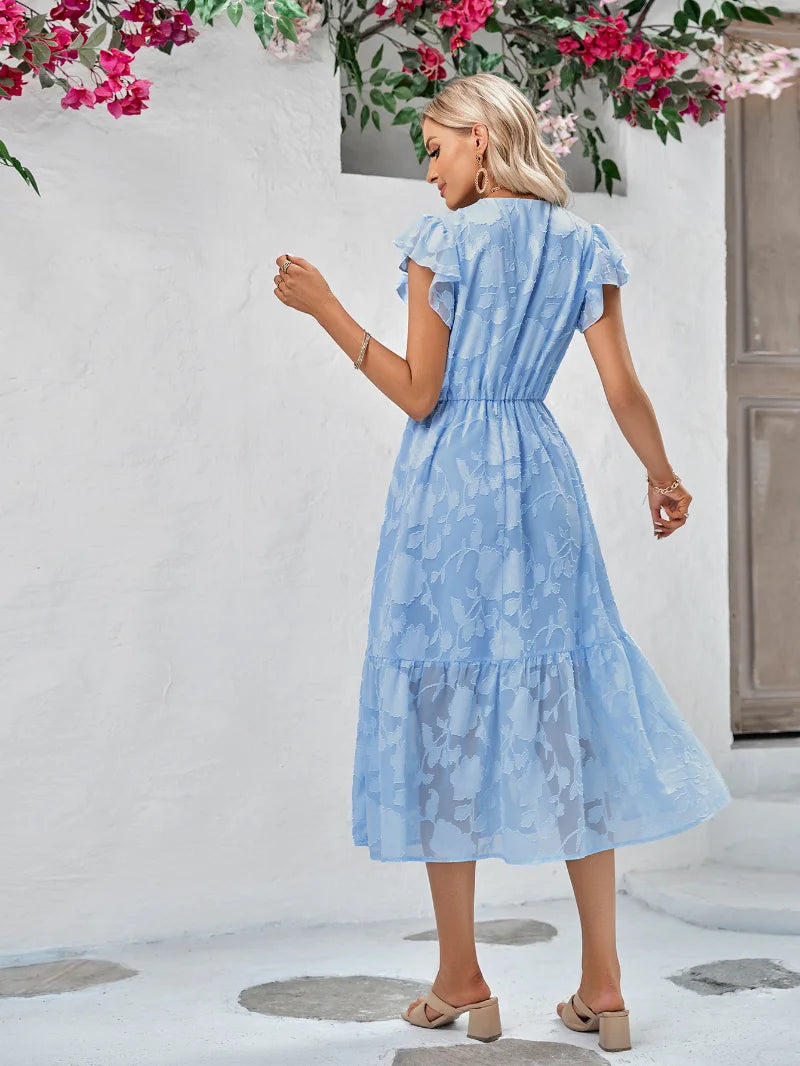 Elegant summer floral midi dress with V-neck and A-line silhouette - Image 4