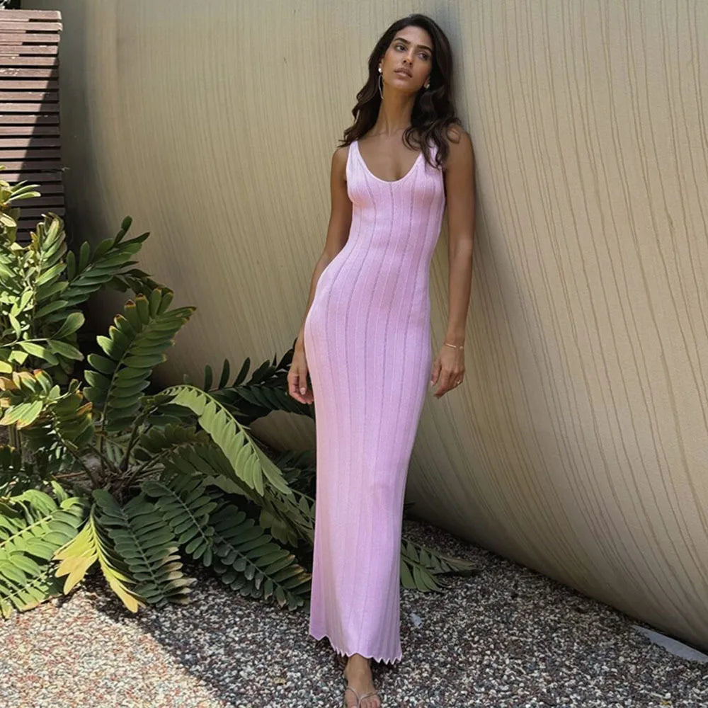 Summer Striped Backless Long Dress Women Casual Beachwear - Image 3