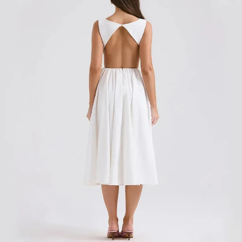 White backless summer dress - elegant, sleeveless, A-line silhouette - Image 7